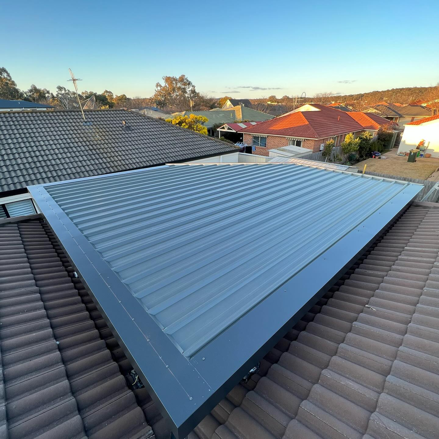 Metal roof repair and flashing work, BRT Building Canberra