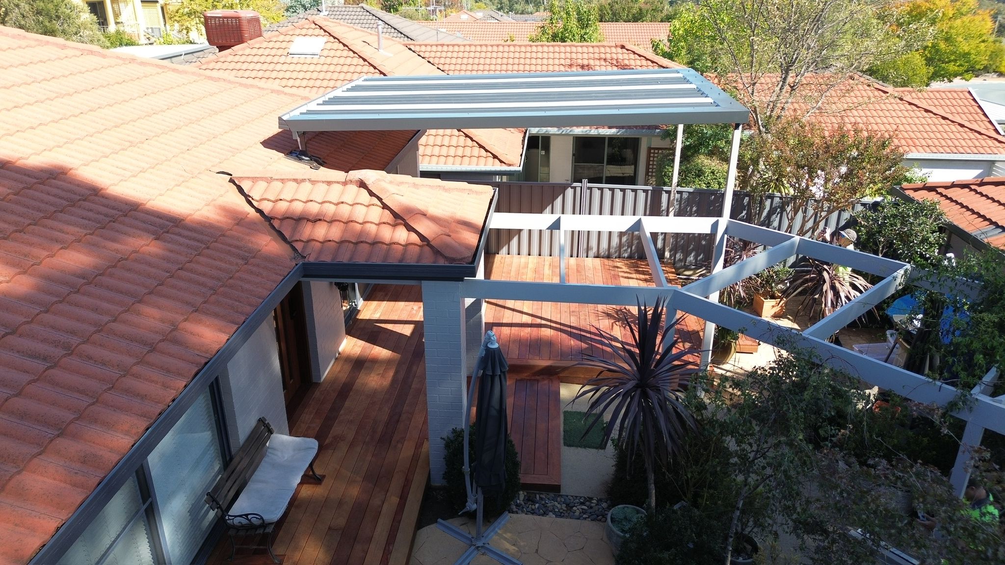 Pergola, carport and Merbau deck integrated on one property, Bruce Canberra