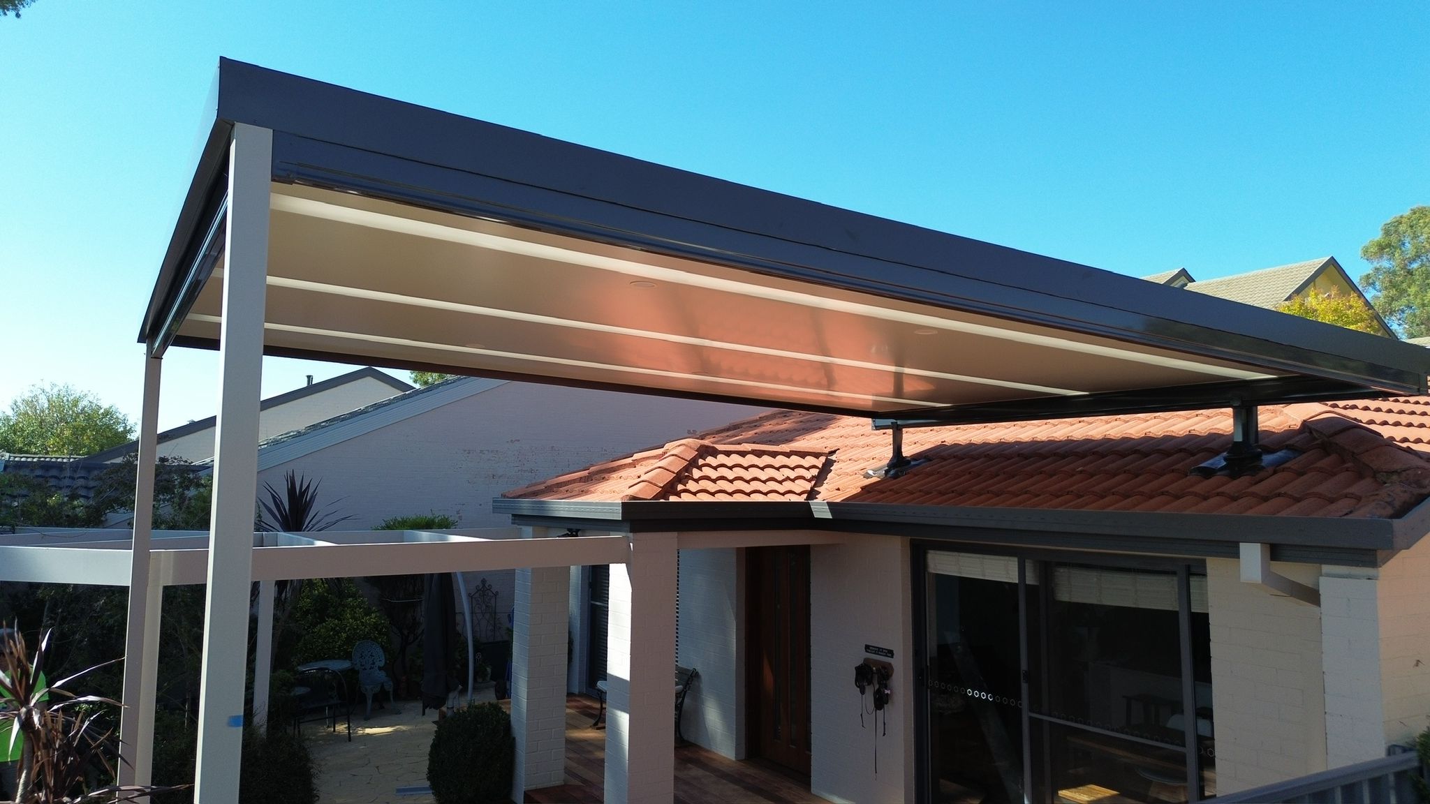 Detail of Merbau deck transition to carport, Bruce Canberra